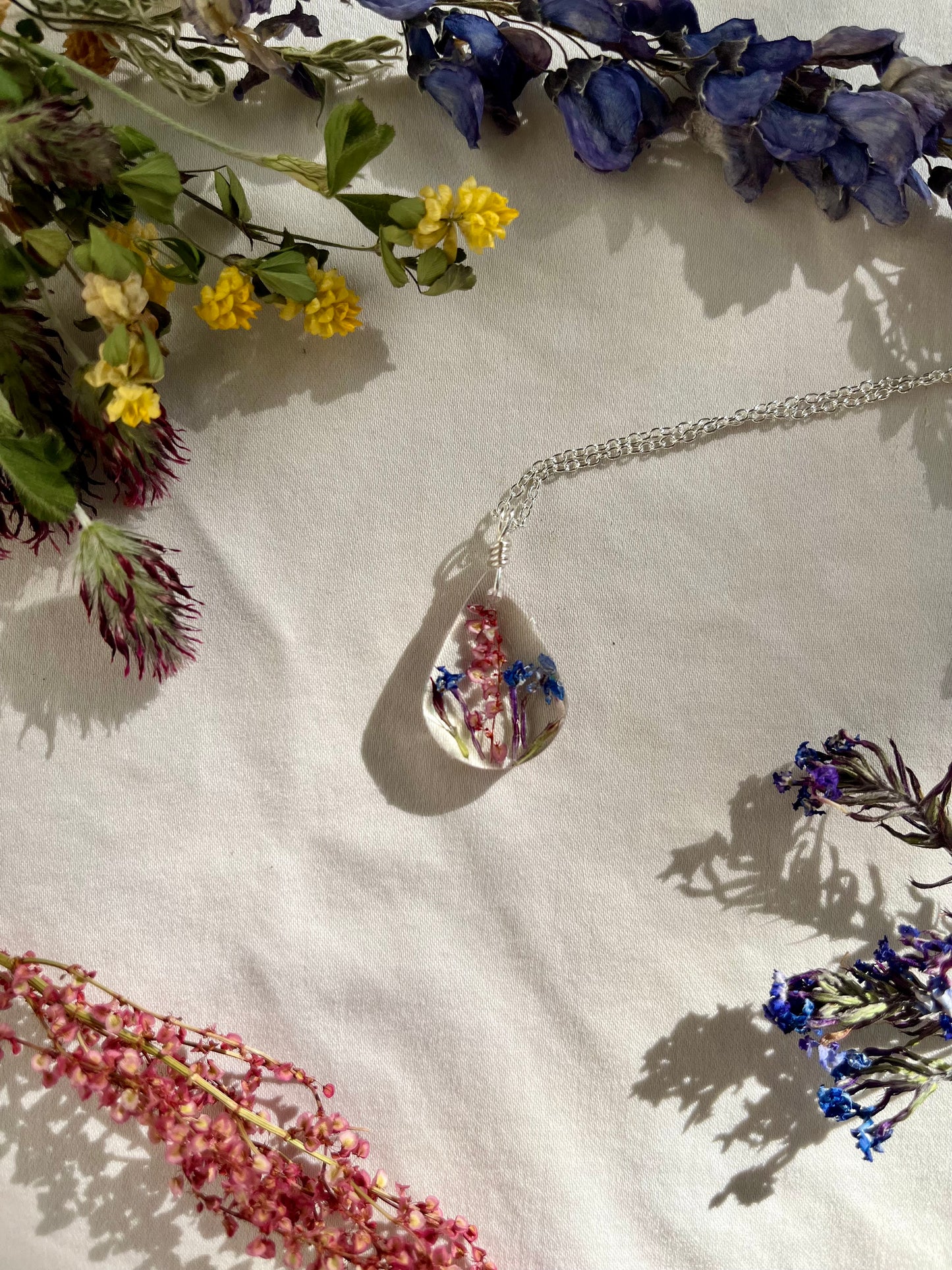 Gulf Coast Wild Flowers Pendant Necklace Dried Floral Bouquet Natural Organic Materials Handmade Jewelry