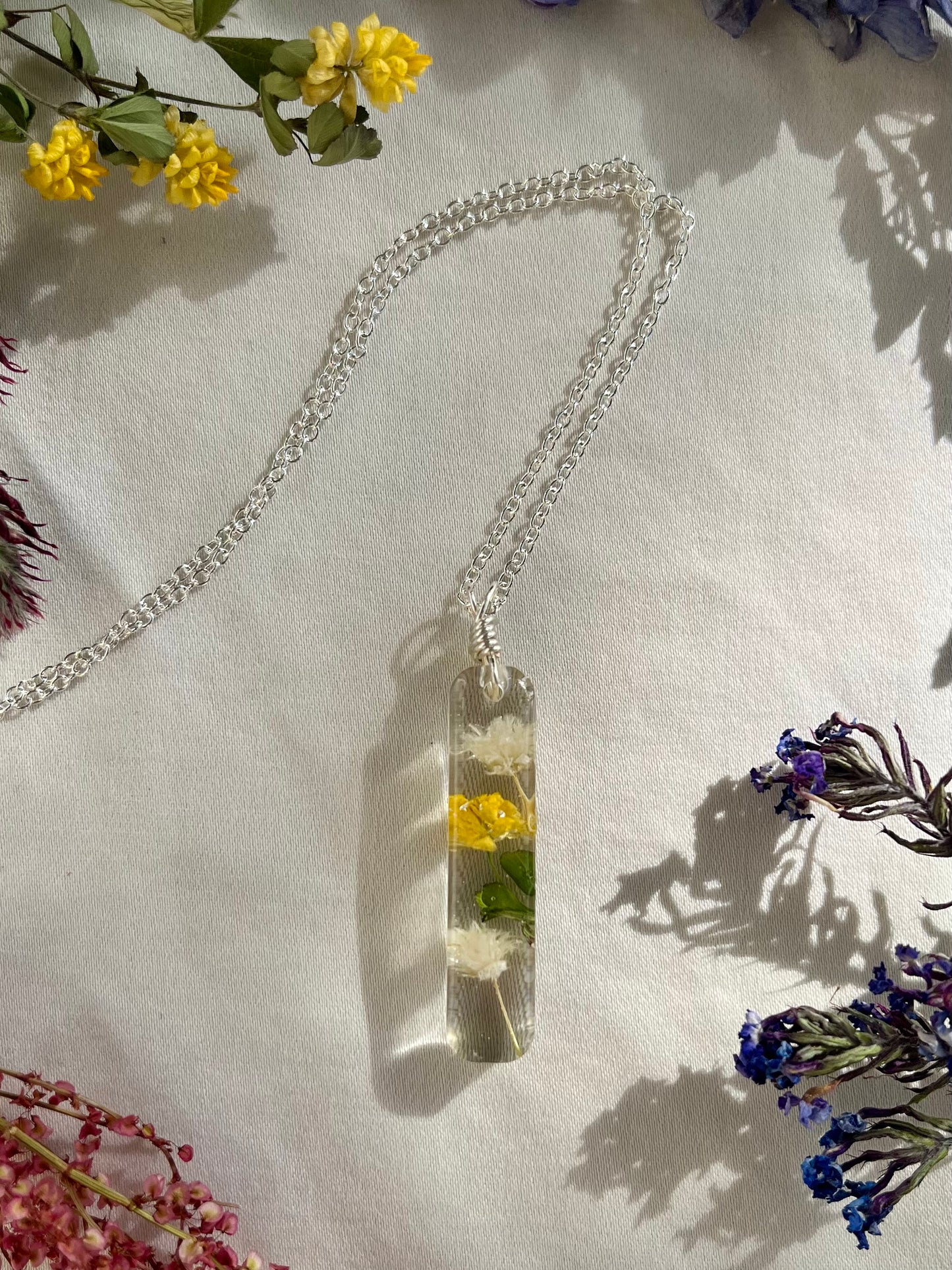 Gulf Coast Wild Flowers Pendant Necklace Dried Floral Bouquet Natural Organic Materials Handmade Jewelry