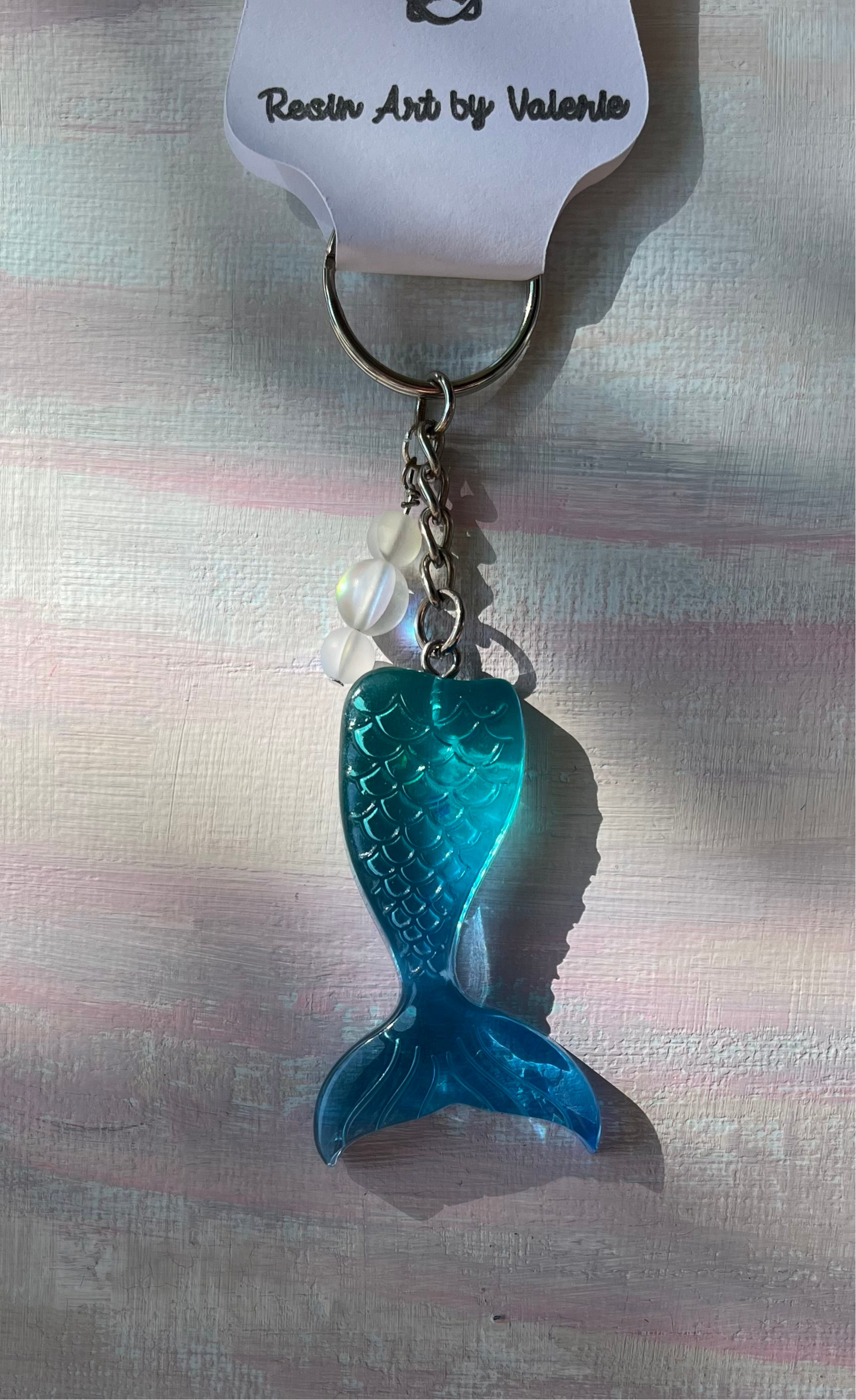 Mermaid Tail Resin Keychain – Custom Colors with Glitter & Beaded Charms