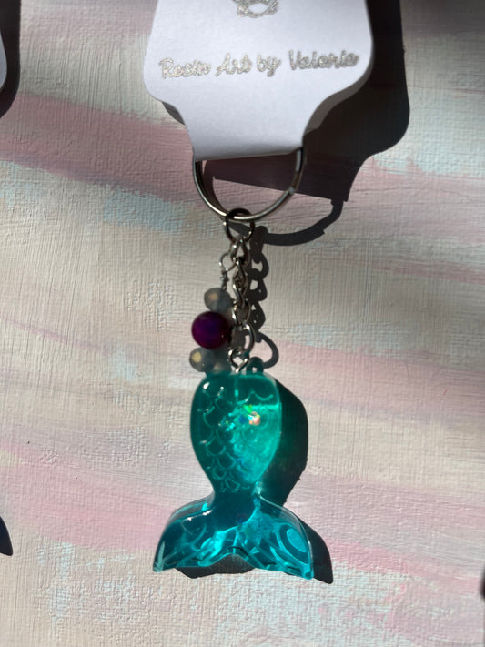 Mermaid Tail Resin Keychain – Shorties! Custom Colors with Glitter & Beaded Charms