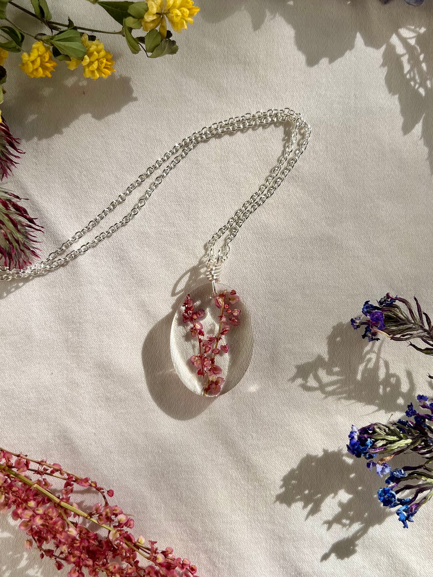 Gulf Coast Wild Flowers Pendant Necklace Dried Floral Bouquet Natural Organic Materials Handmade Jewelry
