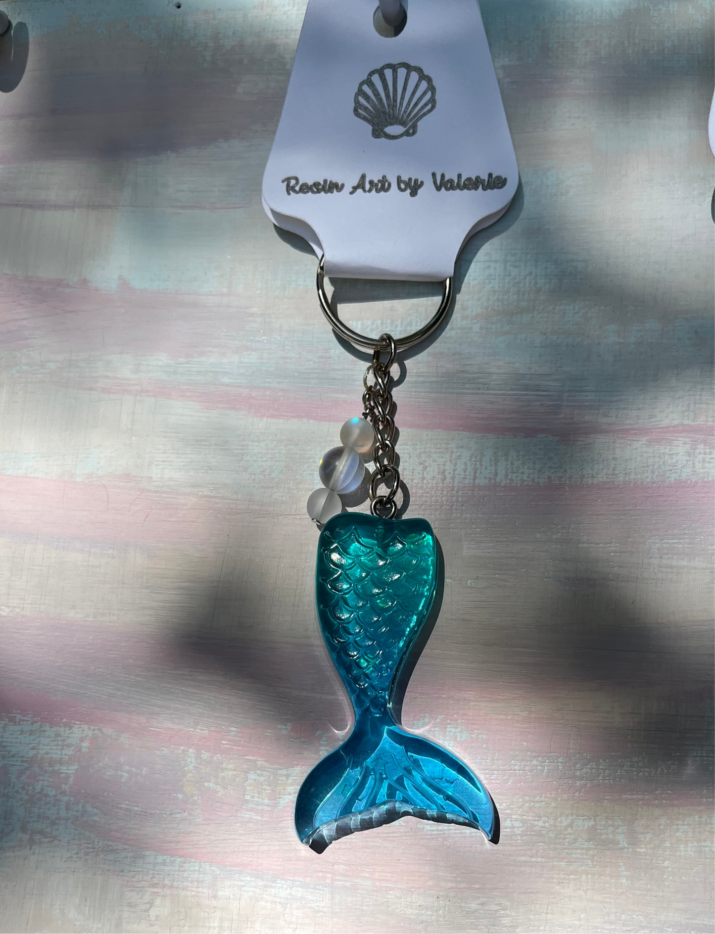Mermaid Tail Resin Keychain – Custom Colors with Glitter & Beaded Charms