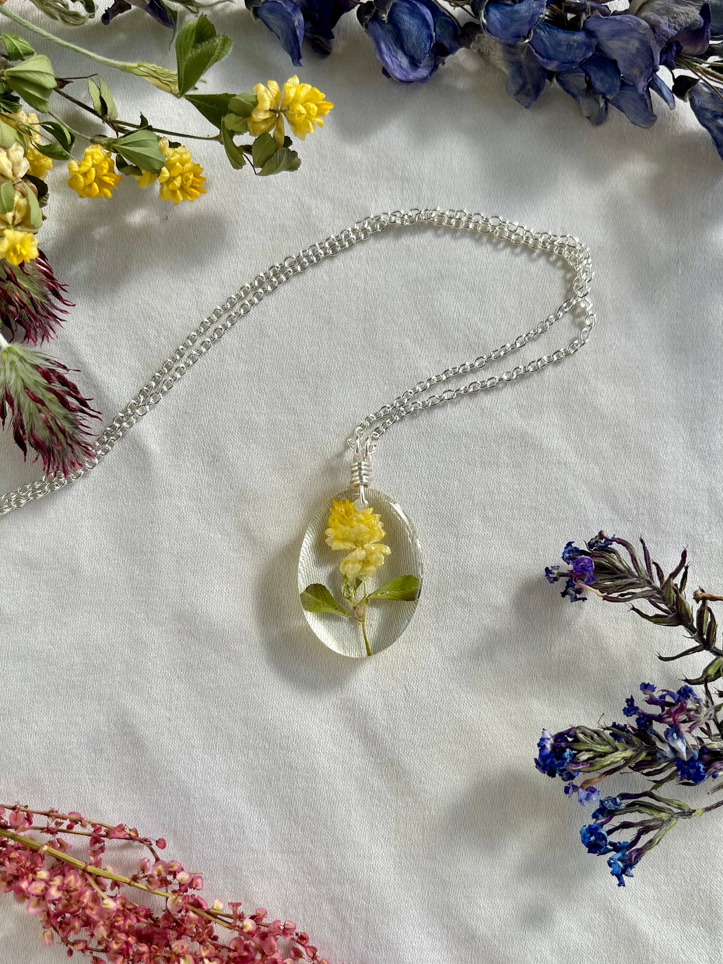 Gulf Coast Wild Flowers Pendant Necklace Dried Floral Bouquet Natural Organic Materials Handmade Jewelry