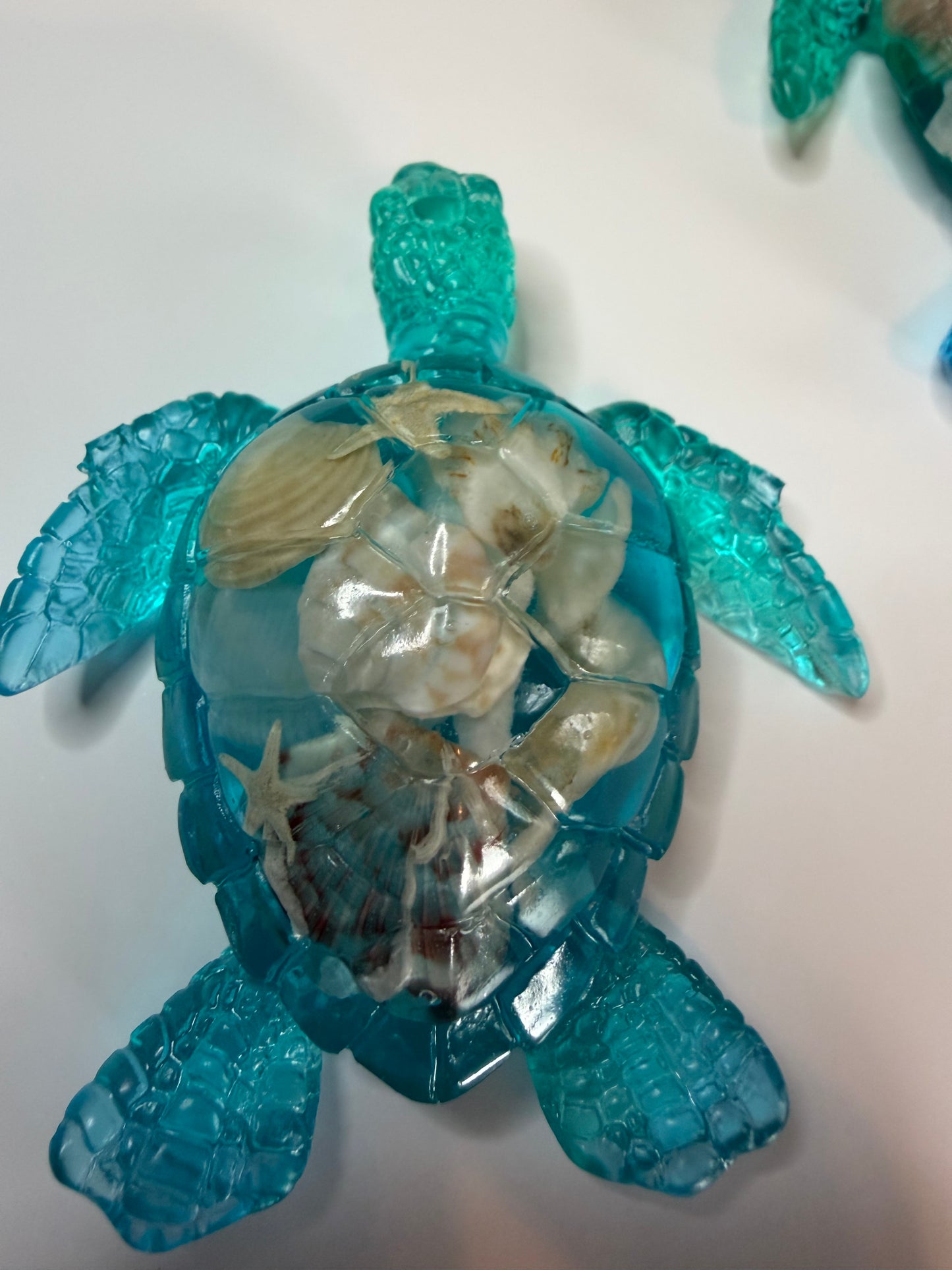 Handmade Resin Sea Turtle with Seashells and Starfish