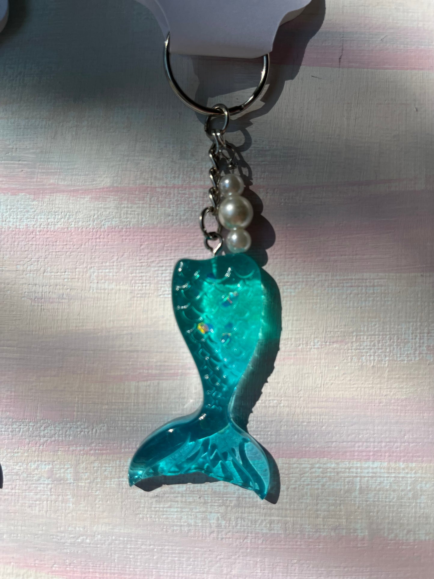 Mermaid Tail Resin Keychain – Custom Colors with Glitter & Beaded Charms
