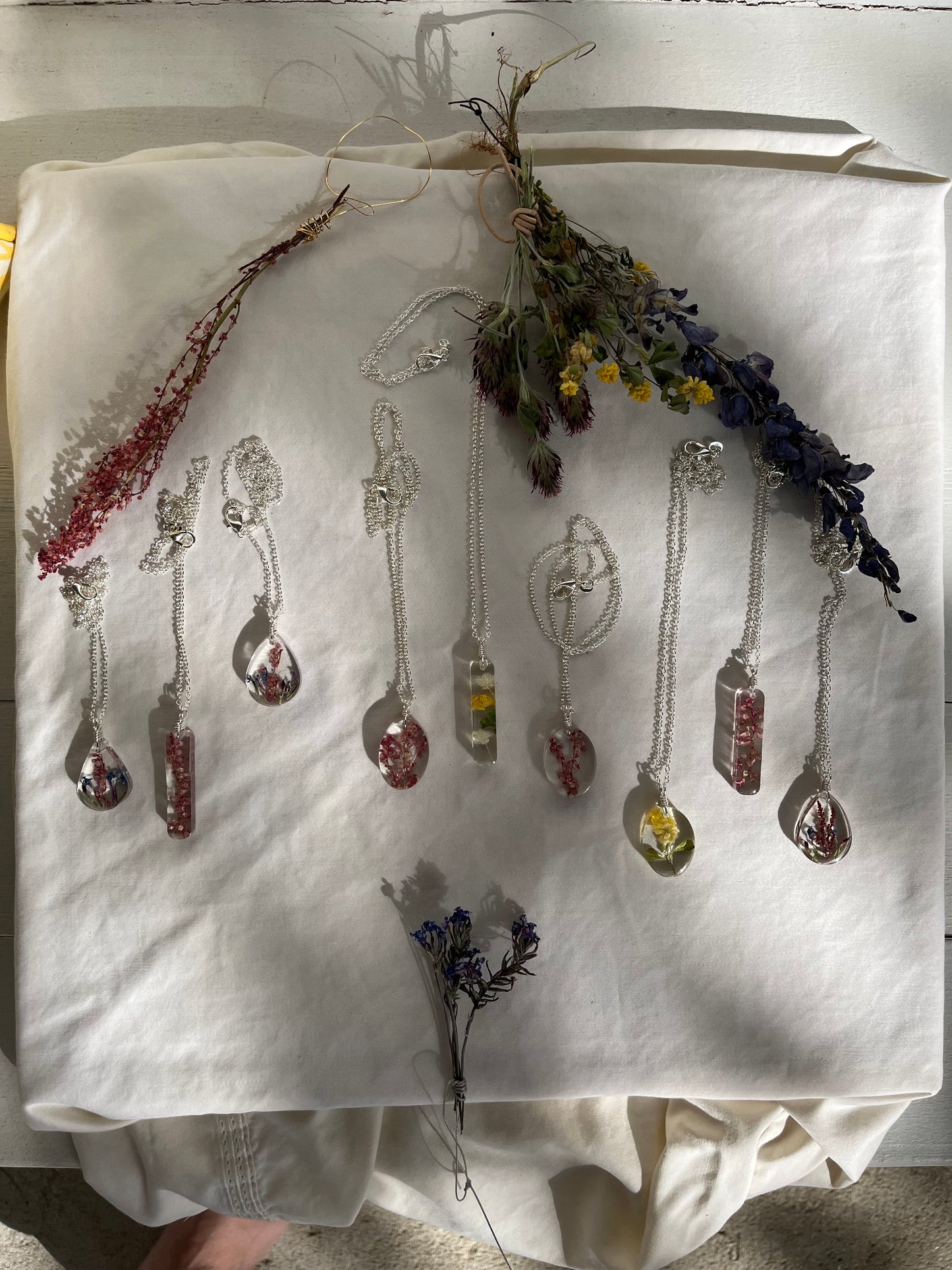 Gulf Coast Wild Flowers Pendant Necklace Dried Floral Bouquet Natural Organic Materials Handmade Jewelry