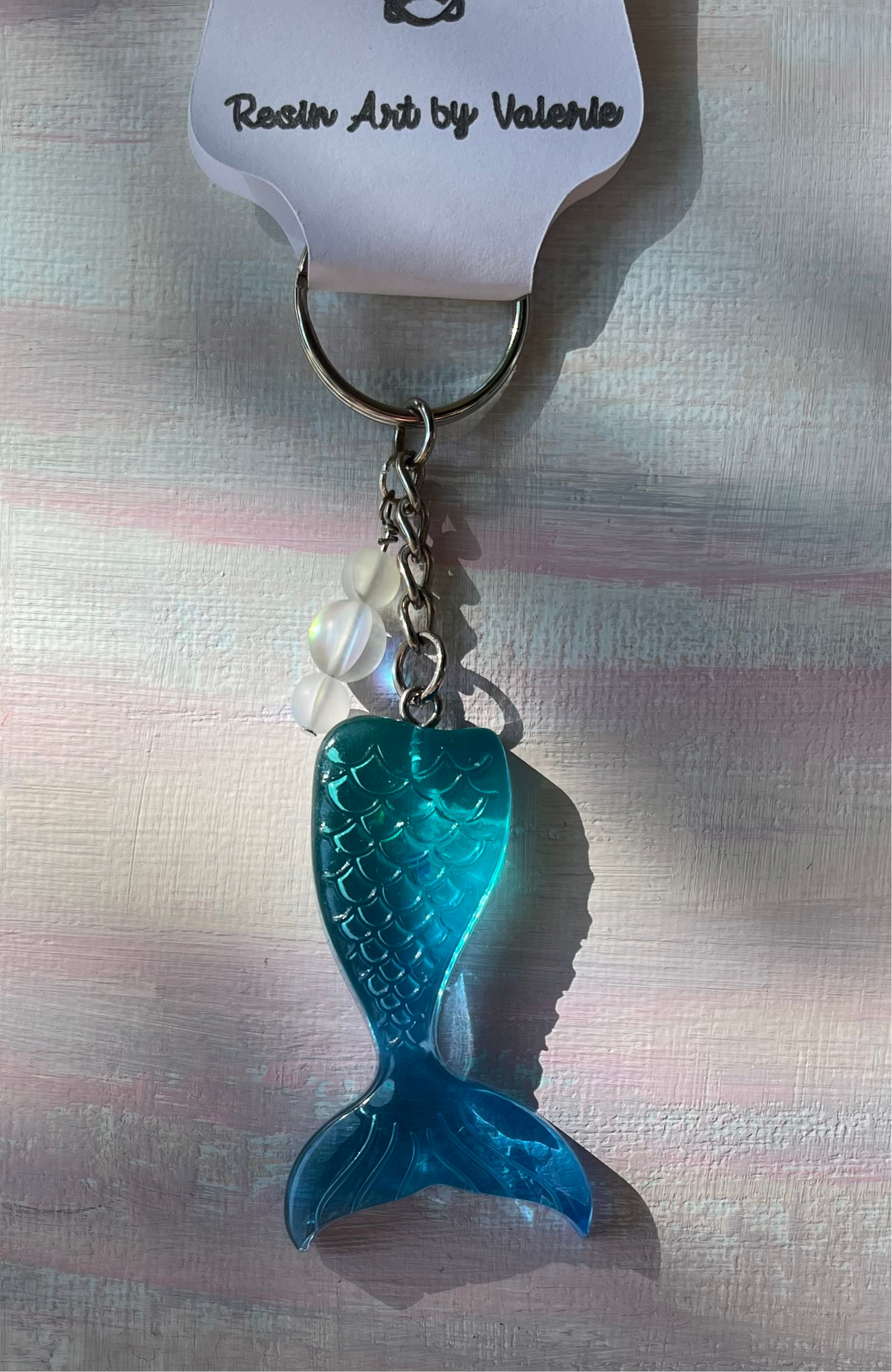 Mermaid Tail Resin Keychain – Custom Colors with Glitter & Beaded Charms