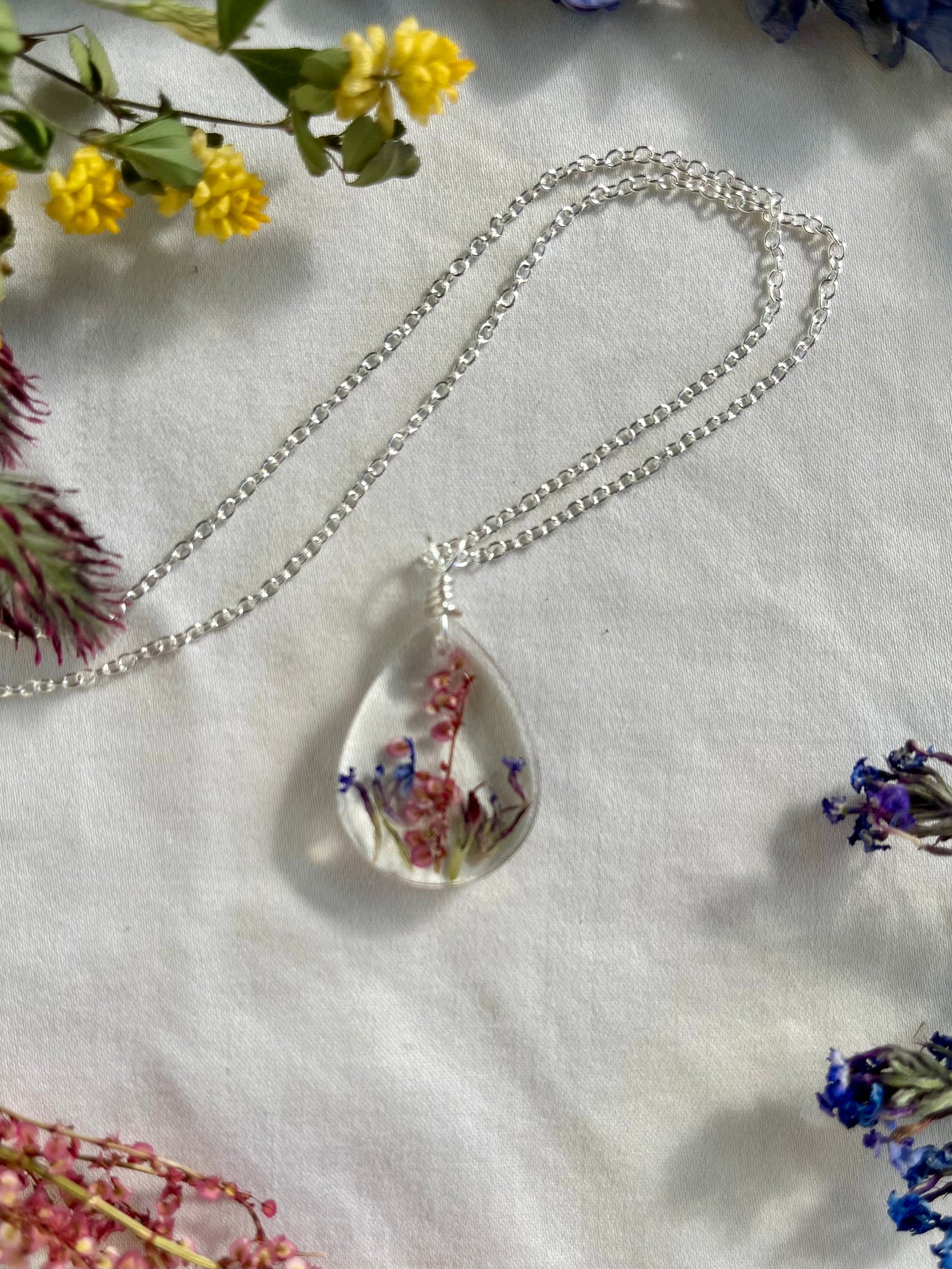 Gulf Coast Wild Flowers Pendant Necklace Dried Floral Bouquet Natural Organic Materials Handmade Jewelry