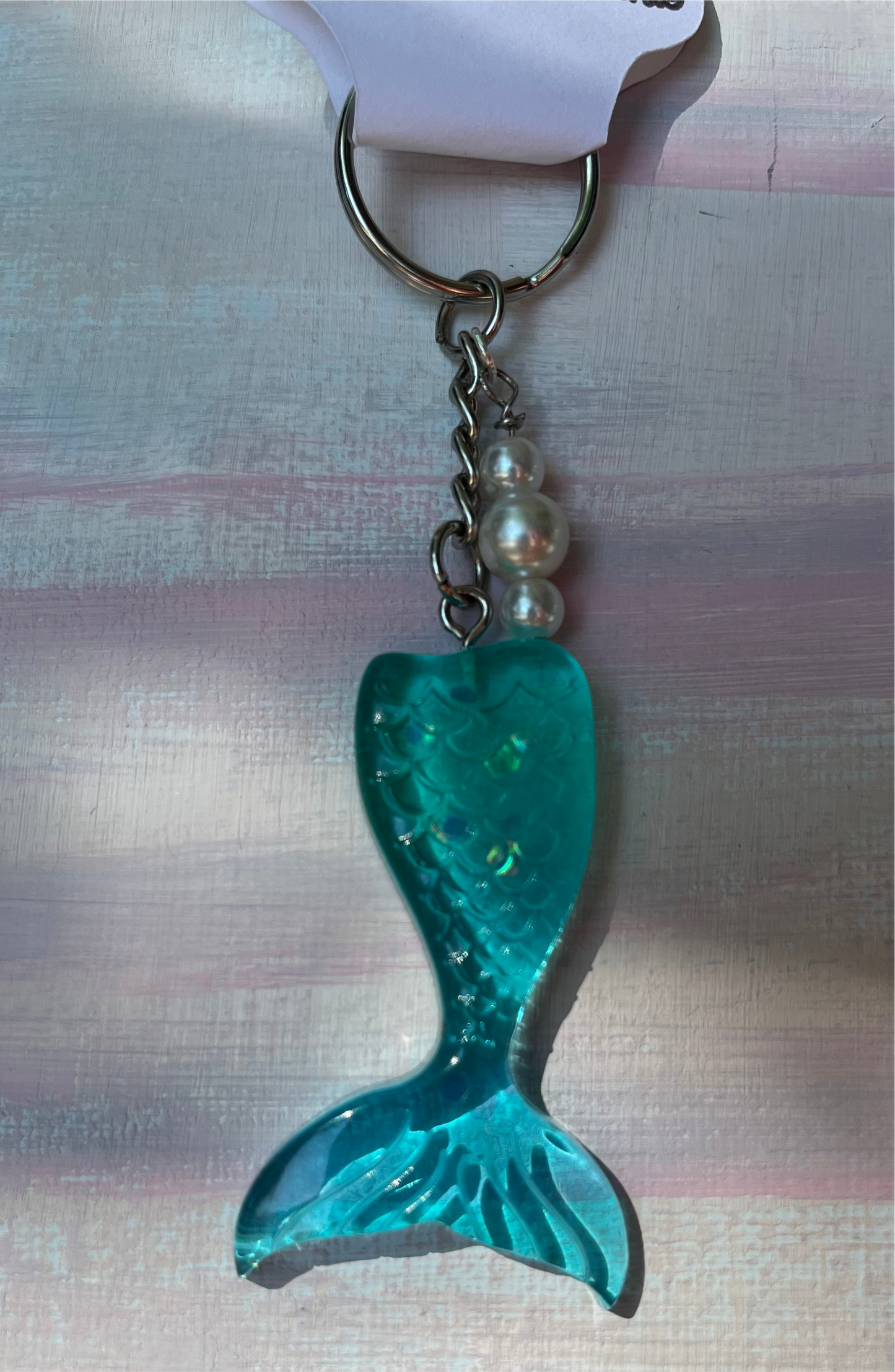 Mermaid Tail Resin Keychain – Custom Colors with Glitter & Beaded Charms