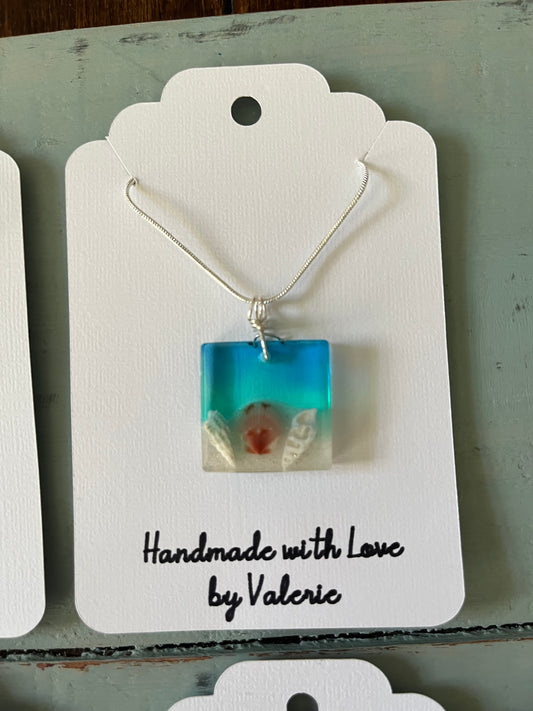 Handmade Beach Scene Resin Pendant – A Wearable Ocean Treasure