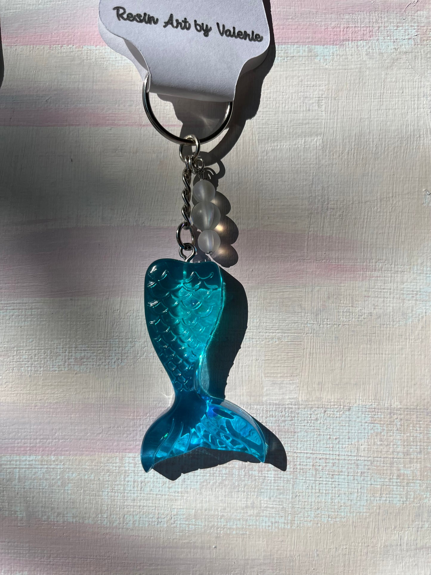 Mermaid Tail Resin Keychain – Custom Colors with Glitter & Beaded Charms