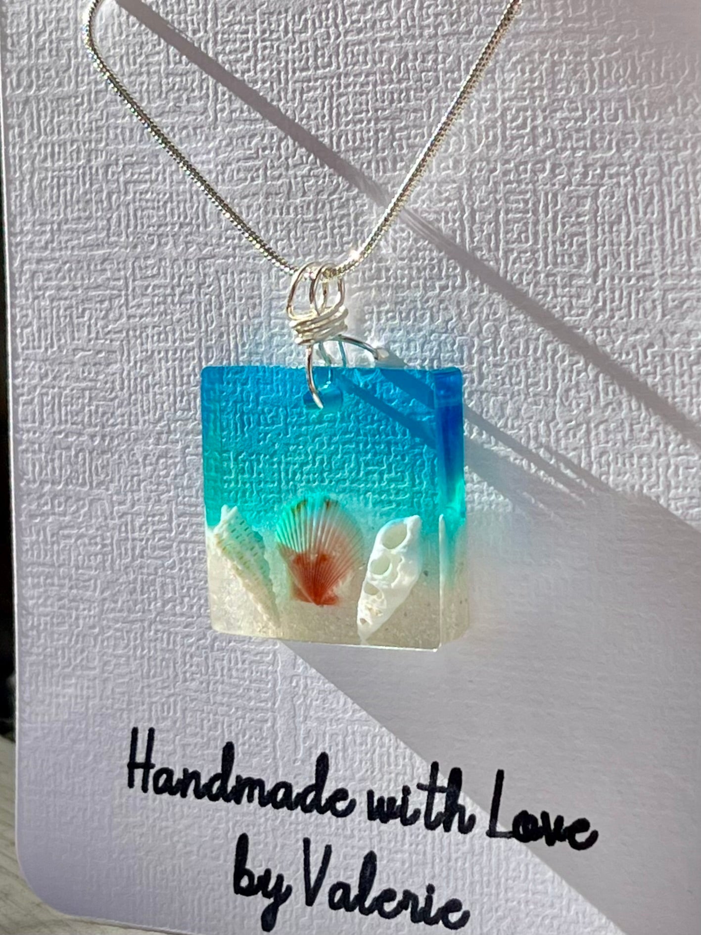 Handmade Beach Scene Resin Pendant – A Wearable Ocean Treasure
