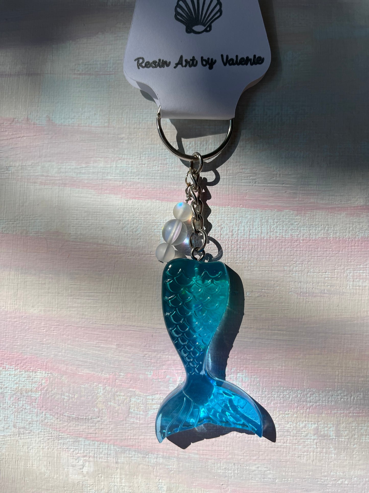 Mermaid Tail Resin Keychain – Custom Colors with Glitter & Beaded Charms