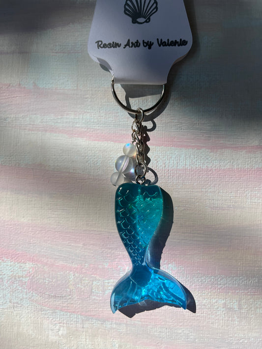 Mermaid Tail Resin Keychain – Custom Colors with Glitter & Beaded Charms