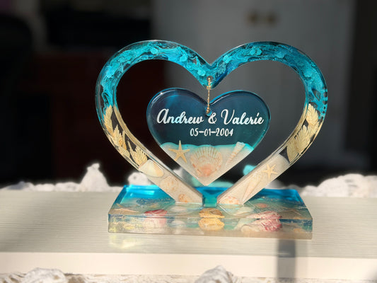 Ocean of Love – Personalized Beach Wedding or Anniversary Keepsake Heart - Custom Order
