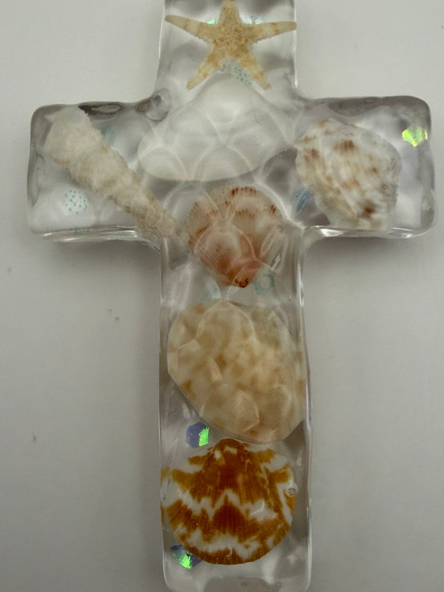 Handmade Resin Beach Scene Keepsake Cross Ornament