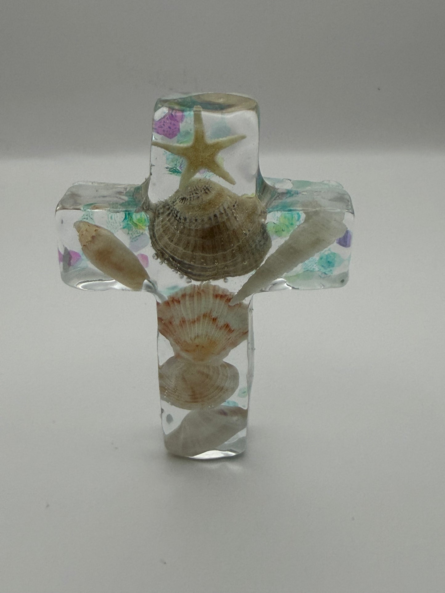 Handmade Resin Beach Scene Keepsake Cross Ornament