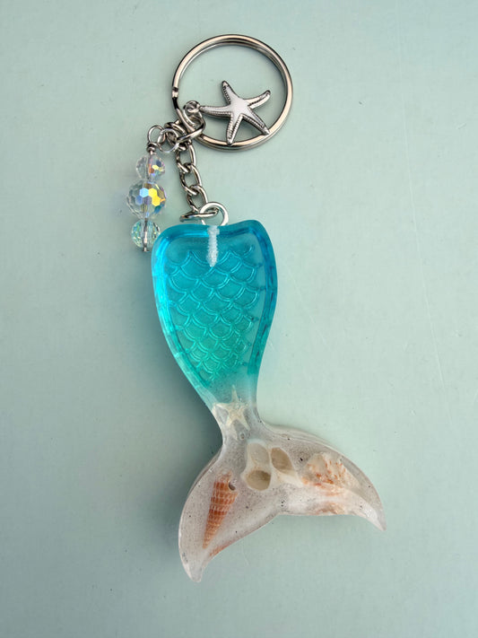 Beach scene mermaid tail keychain