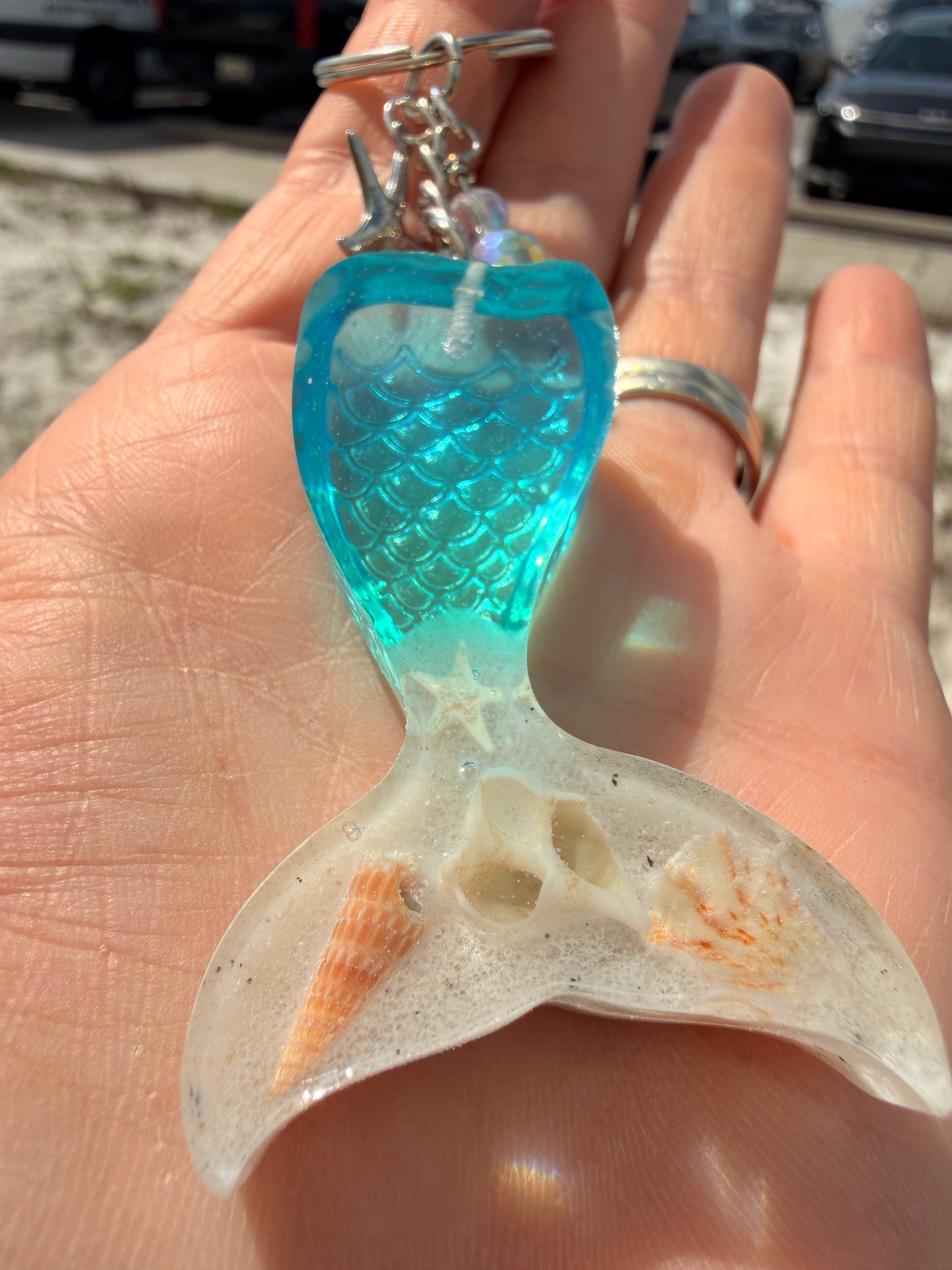 Beach scene mermaid tail keychain